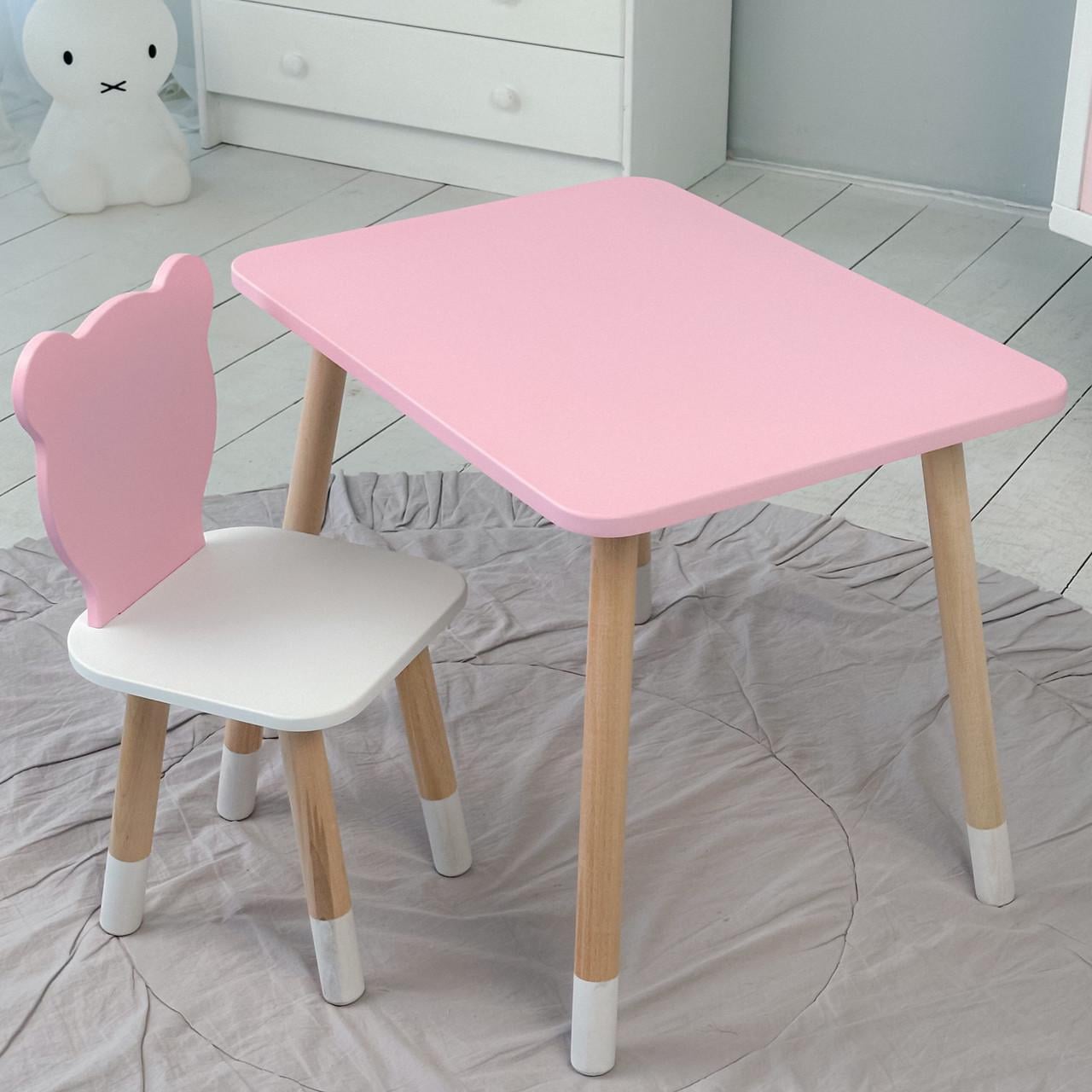 Детский стол прямоугольный и стульчик Медвежонок с сиденьем Розовый с белым Детский стол прямоугольный и стульчик Медвежонок с сиденьем Розовый с белым