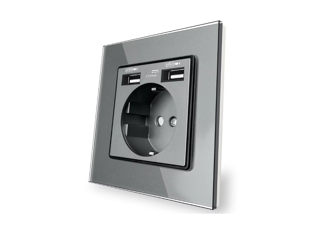 Розетка 2хUSB та розетка с/з 16 А