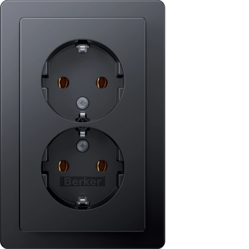Розетка Berker Q.1 двойная с заземлением Антрацитовый (47746086)