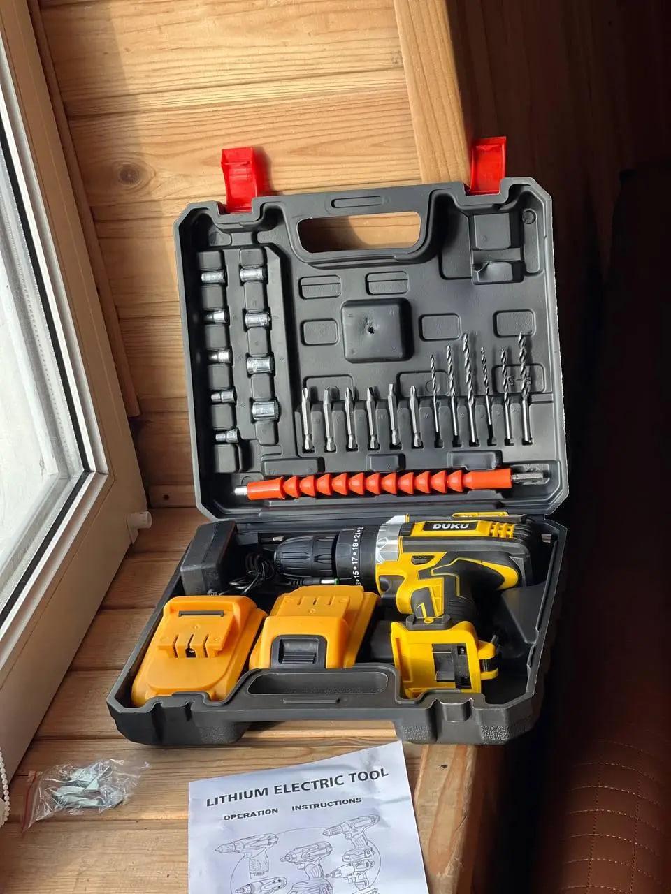 Шурупокрут акумуляторний DUKU з набором біт/свердел/інструментів і насадками в кейсі з 2-ма акумуляторами 24V 5Ah - фото 6 Шурупокрут акумуляторний DUKU з набором біт/свердел/інструментів і насадками в кейсі з 2-ма акумуляторами 24V 5Ah - фото 6