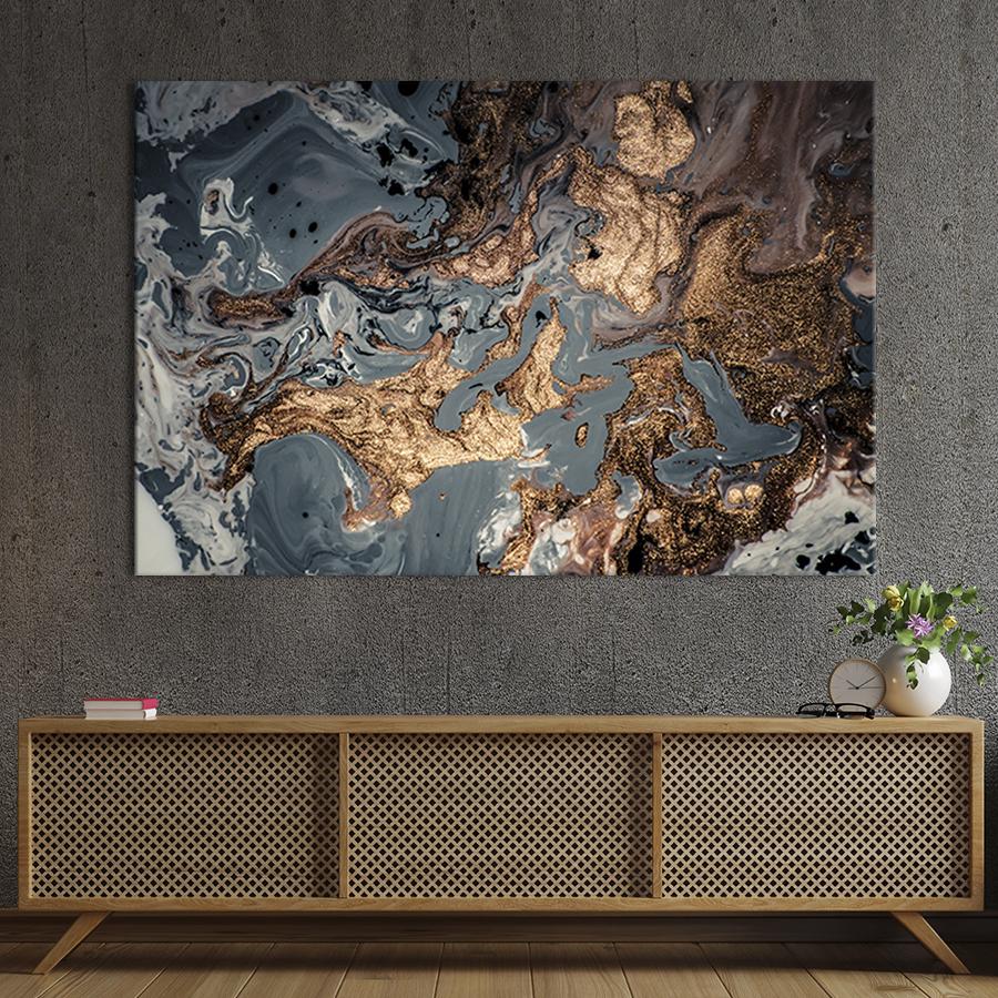 Настінний декор картина на холсті для інтер’єру Сіро-золотий мармур 51x34 см (30-1)