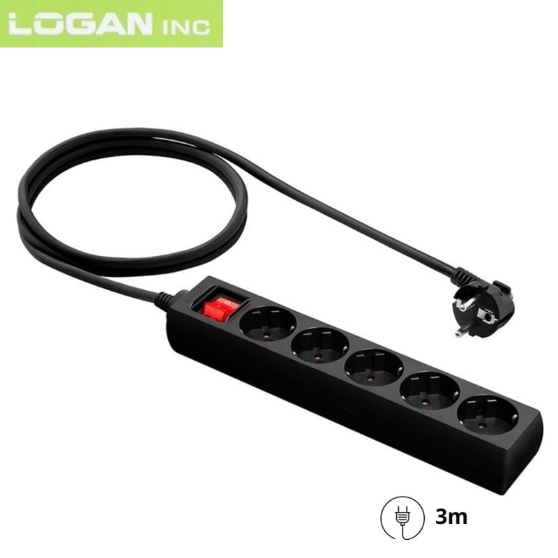 Мережевий фільтр-подовжувач Logan SFB5-3 5 розеток 3 м Black (28690346) - фото 2 Мережевий фільтр-подовжувач Logan SFB5-3 5 розеток 3 м Black (28690346) - фото 2