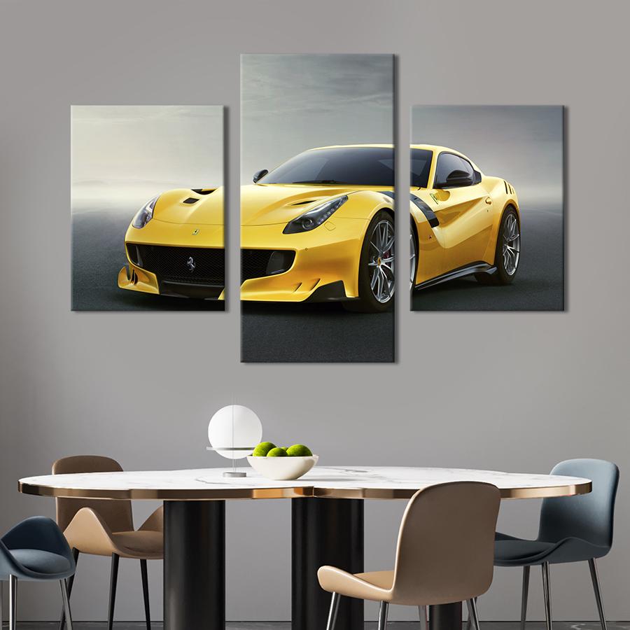Картина на холсте триптих Жёлтая Ferrari 141x90 см (1316-32)
