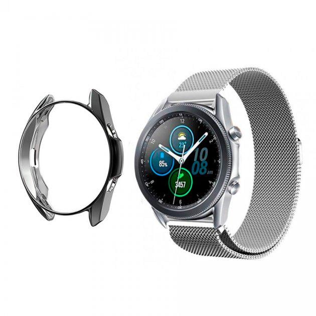 Комплект Watchbands металевий ремінець Milanese та чохол для Samsung Galaxy Watch 3 45 мм Gray/Black (WBKW-345-5) - фото 3