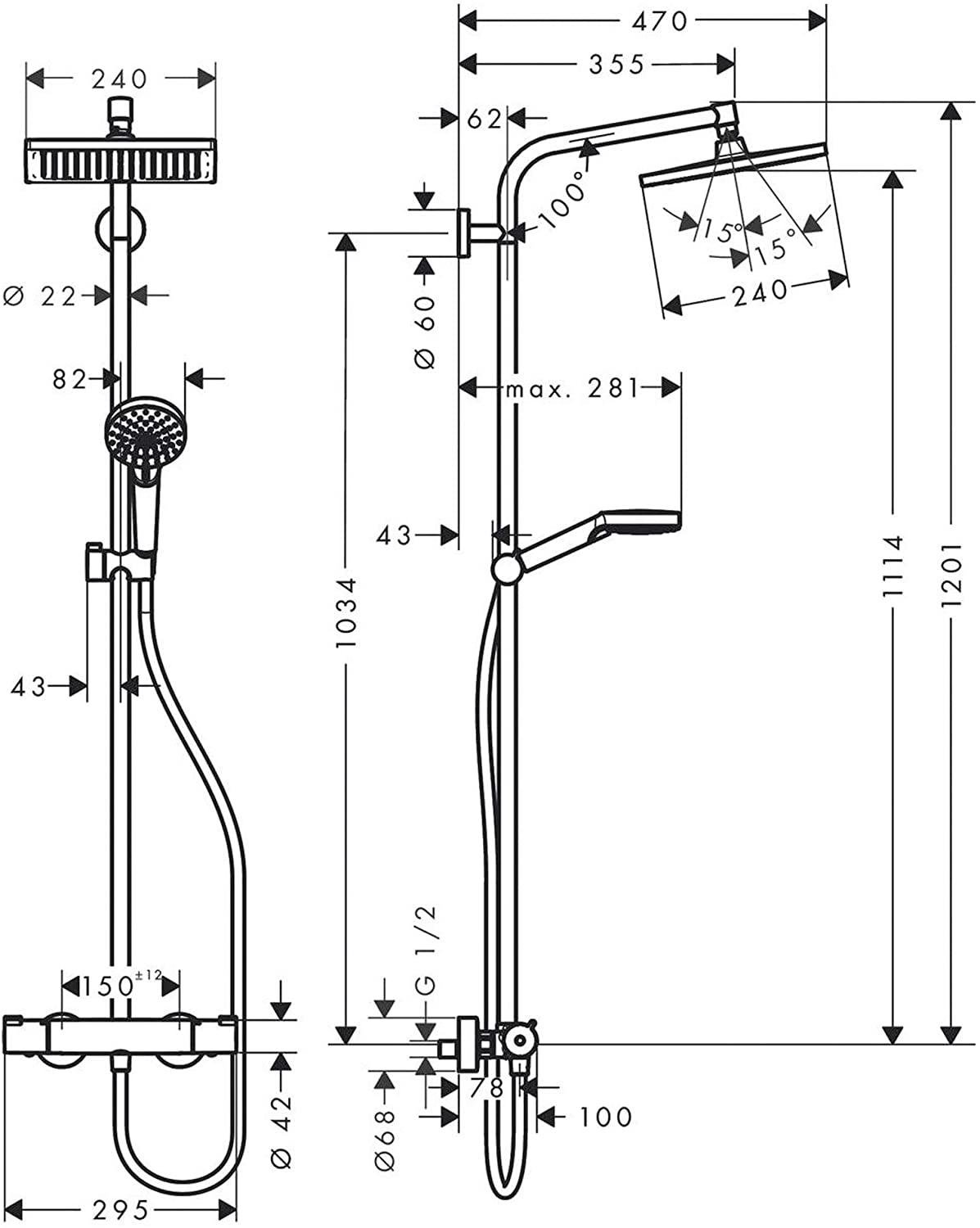 Душевая система с термостатом Hansgrohe Crometta E240 27271000 Хром (115002) - фото 2