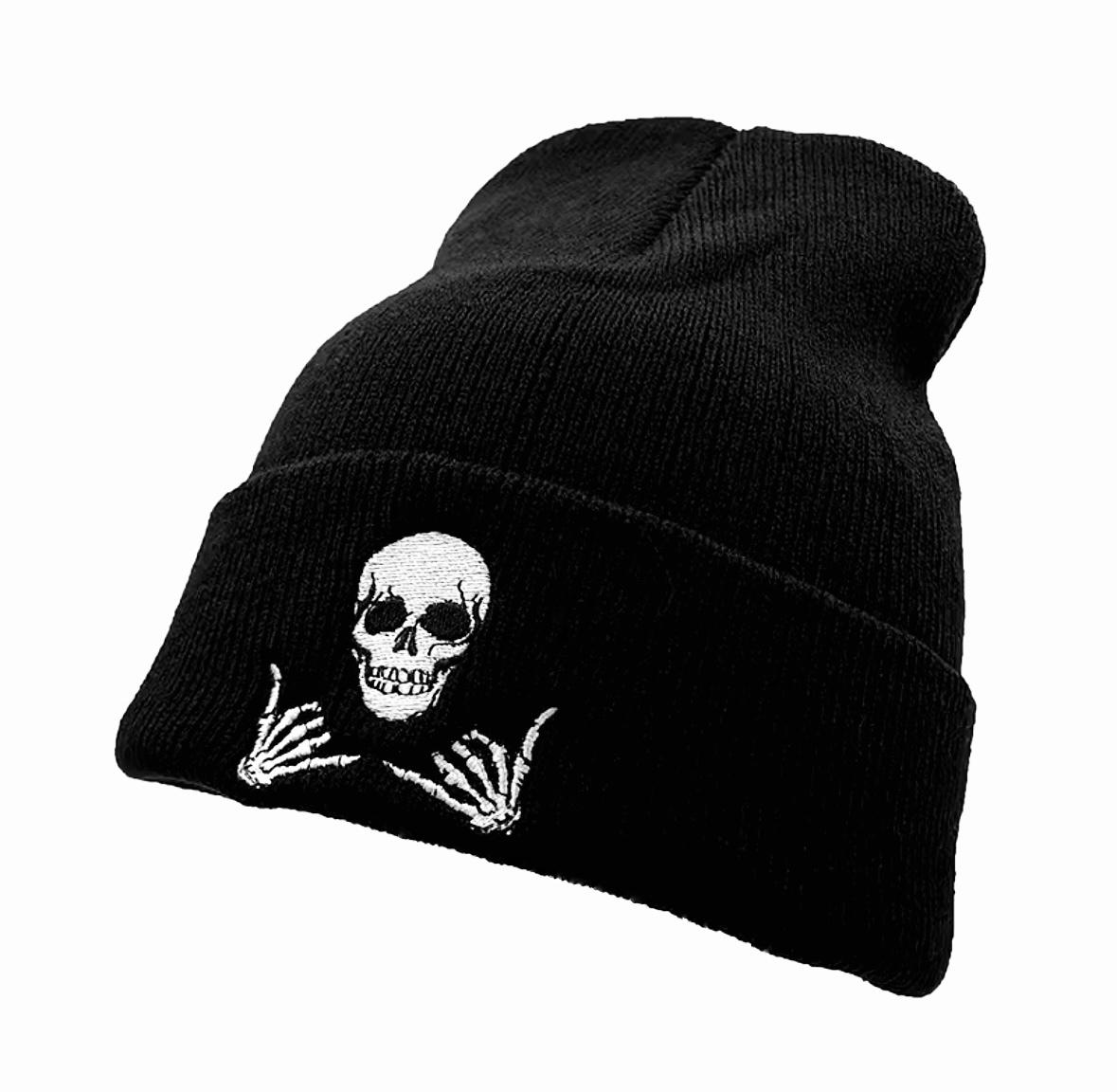 Шапка Wuke логотип Череп жест Шака с подворотом унисекс one size Черный - фото 4