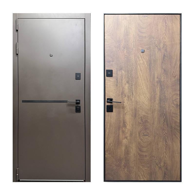 Двері вхідні ліві Sarmak Термолайн з терморозривом 2050х860 мм Сіро-коричневий/Спил коньячний (31265983)