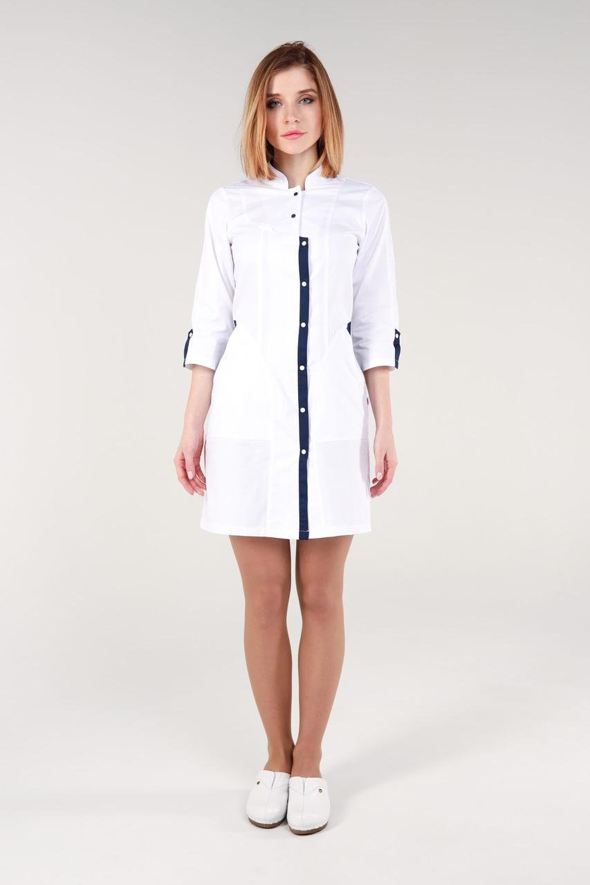 Халат TopLine Вирджиния рукав D434 р. 62 Белый/Темно-синий (11934-01-10-(62)