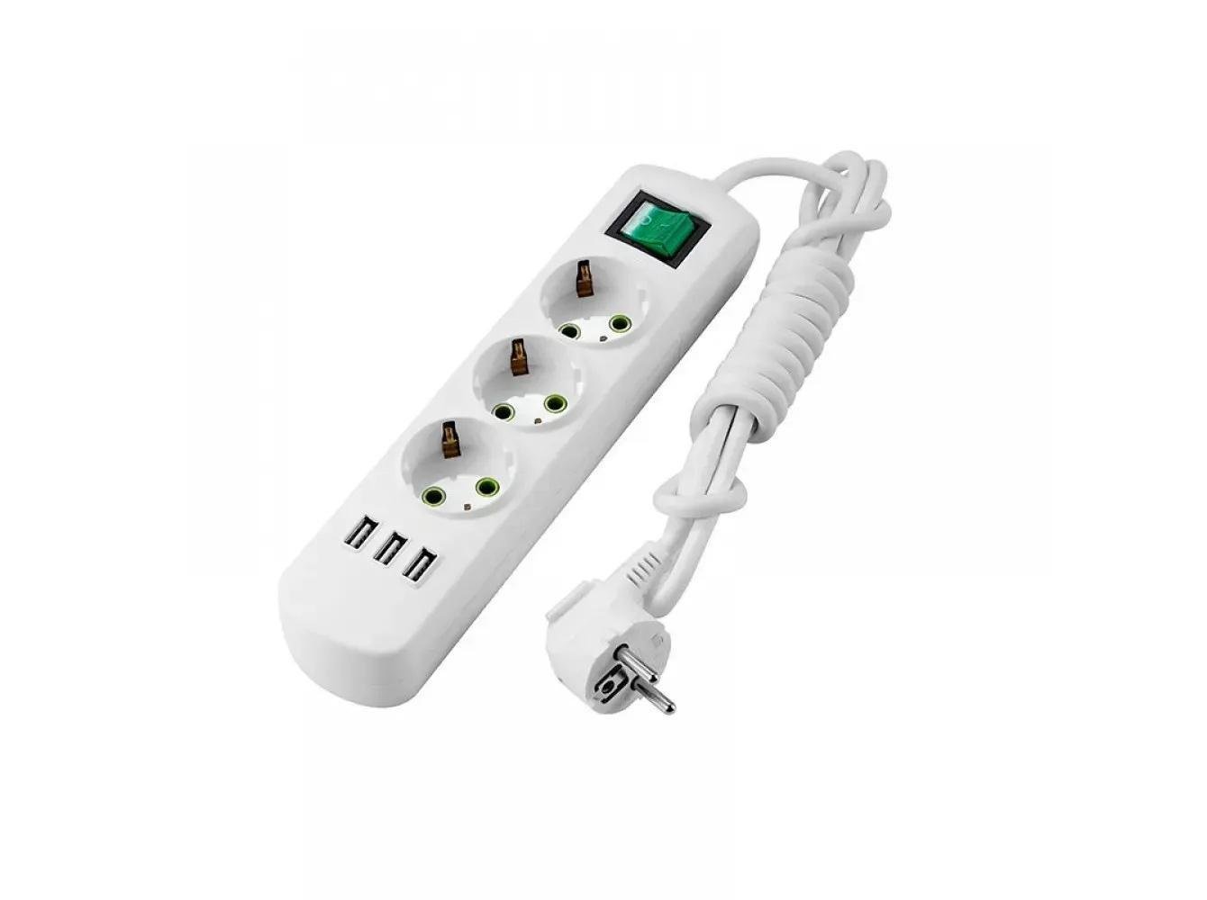 Подовжувач тримісний Lezard Letitia USB побутовий з/з з вимикачем 3 м (721-0303-302U)