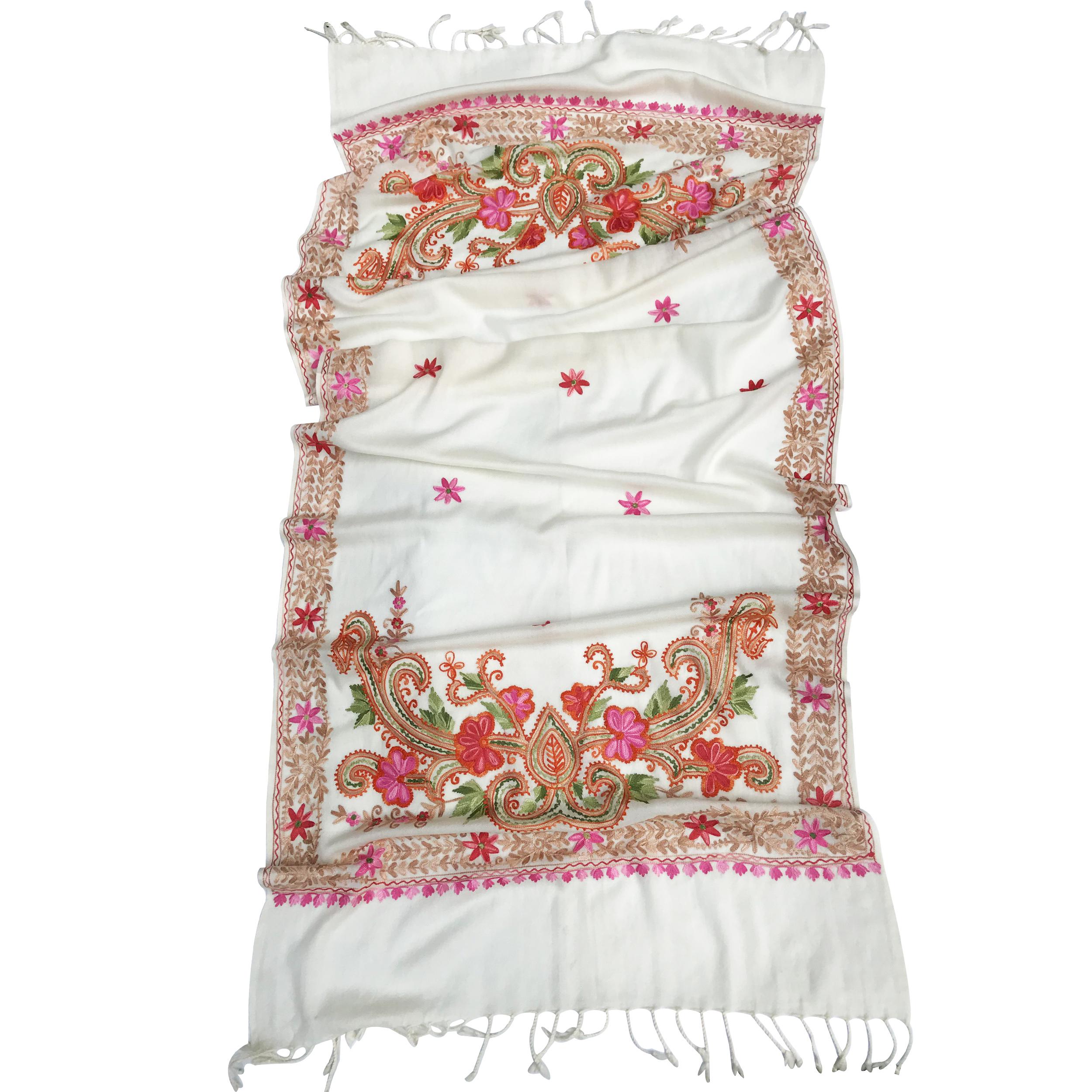 Шаль Silk Route шерсть вишита шовком 200х70 см Білий (528)