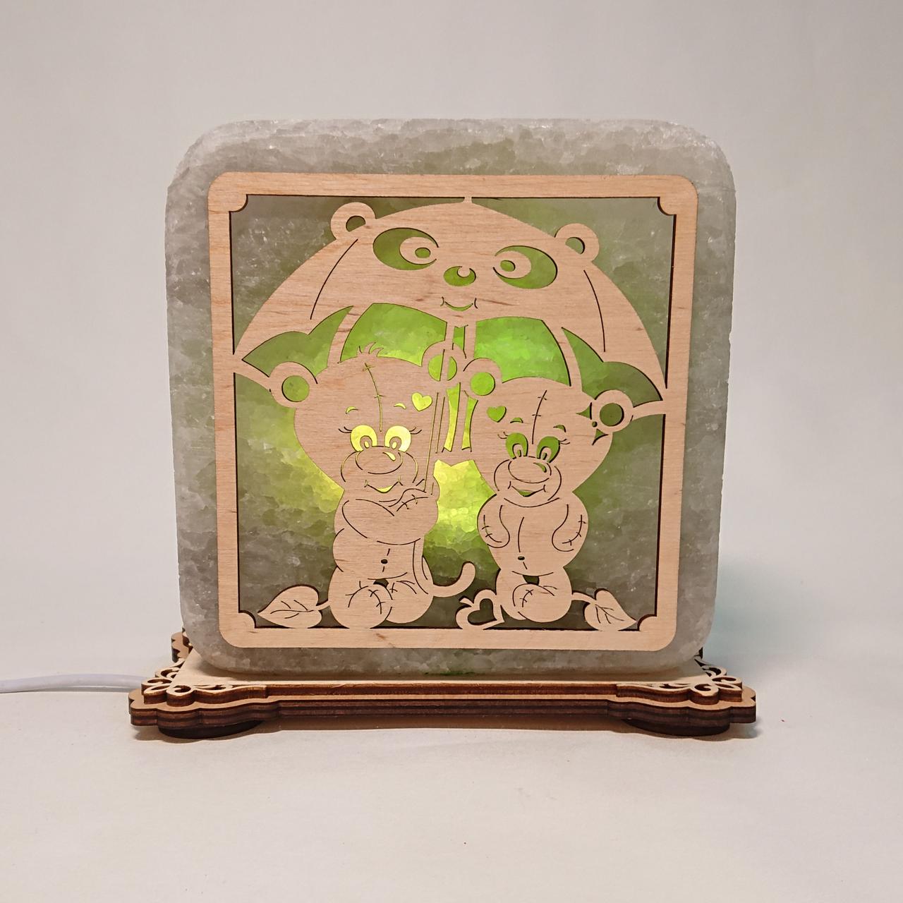 Соляной светильник Мишки под зонтиком (k-0013-g)
