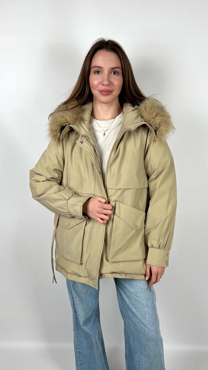 Куртка женская зимняя р. 46 Бежевый (#3065-09)
