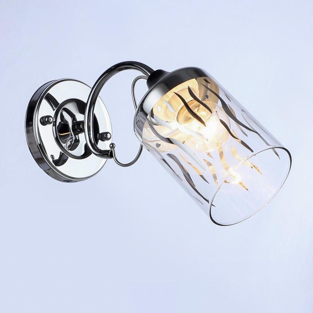 Світильник настінний Lighthouse SRS-19485/1W BK/CH плафон прозорий з візерунком Хром/Чорний