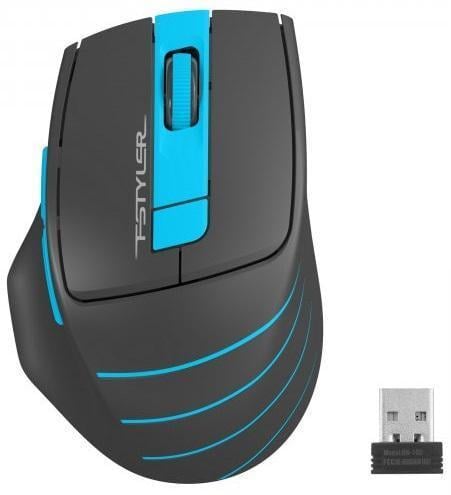 Компьютерная мышка беспроводная оптическая бесшумная A4Tech Fstyler FG30S USB 1000/1600/2000 dpi 125 Hz 6 кнопок 1xAA Серый/Синий (2881181808)