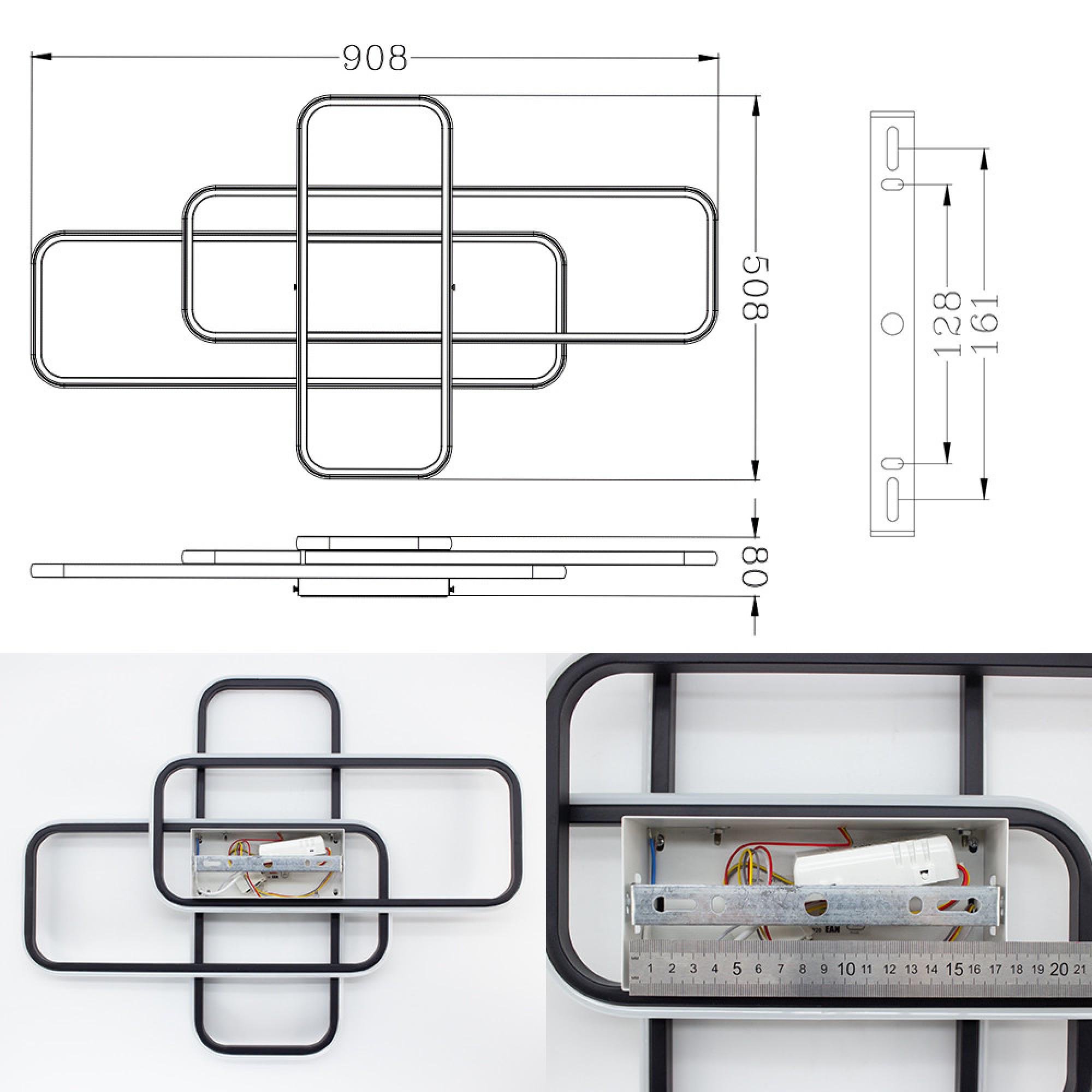 Люстра ESLLSE SVEN 3SQ с пультом 90W 635x478x75 мм Черно-белый (10568) - фото 6 Люстра ESLLSE SVEN 3SQ с пультом 90W 635x478x75 мм Черно-белый (10568) - фото 6