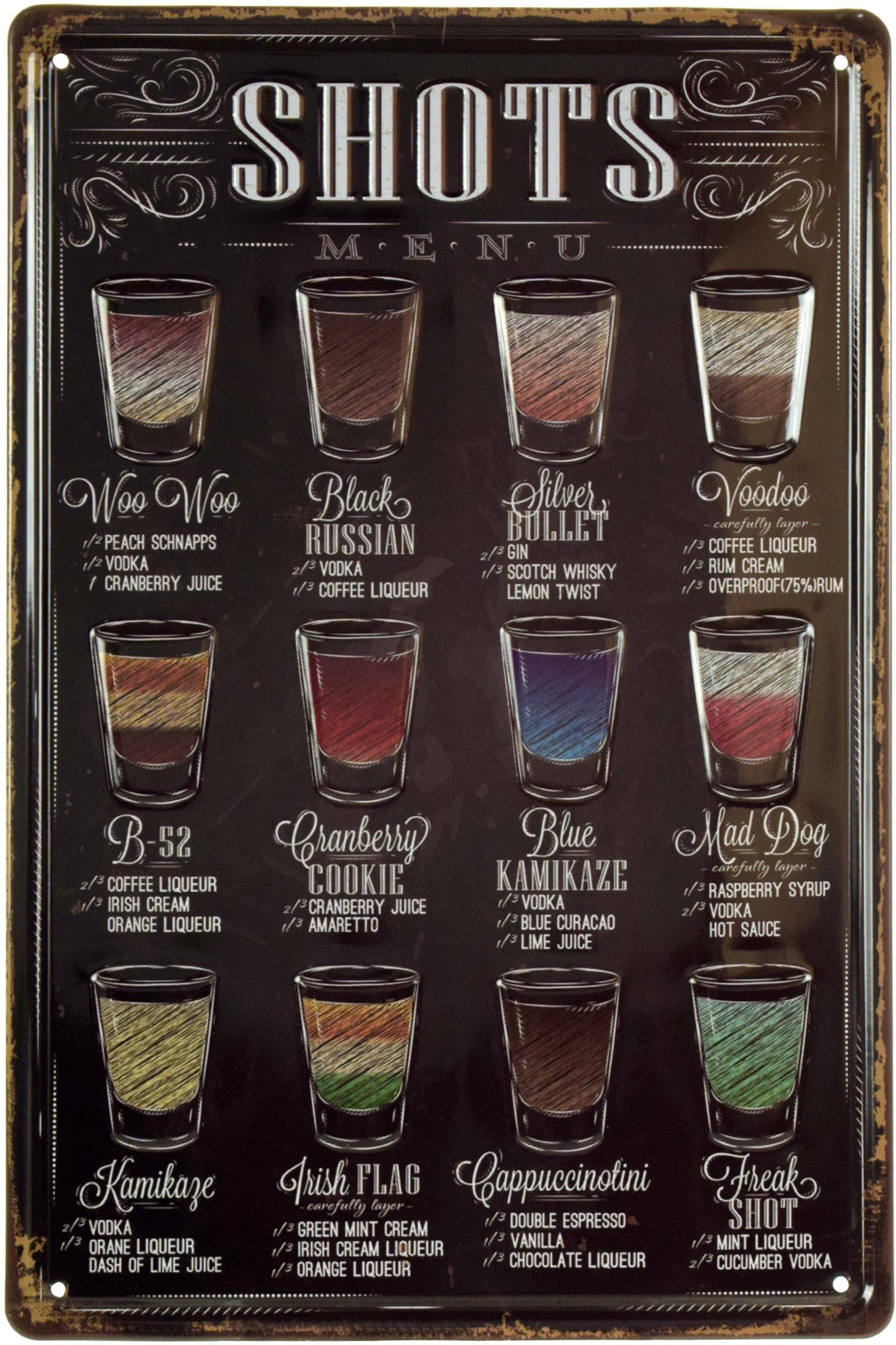 Табличка металлическая Шоты/Shots Menu 20x30 см