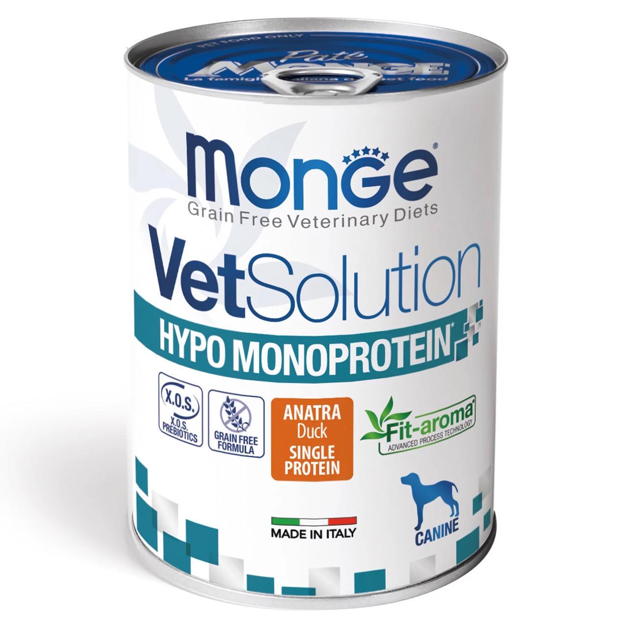 Корм влажный Monge VetSolution Wet Hypo Canine Anatra гипоаллергенен для взрослых собак 400 г (8009470082044)