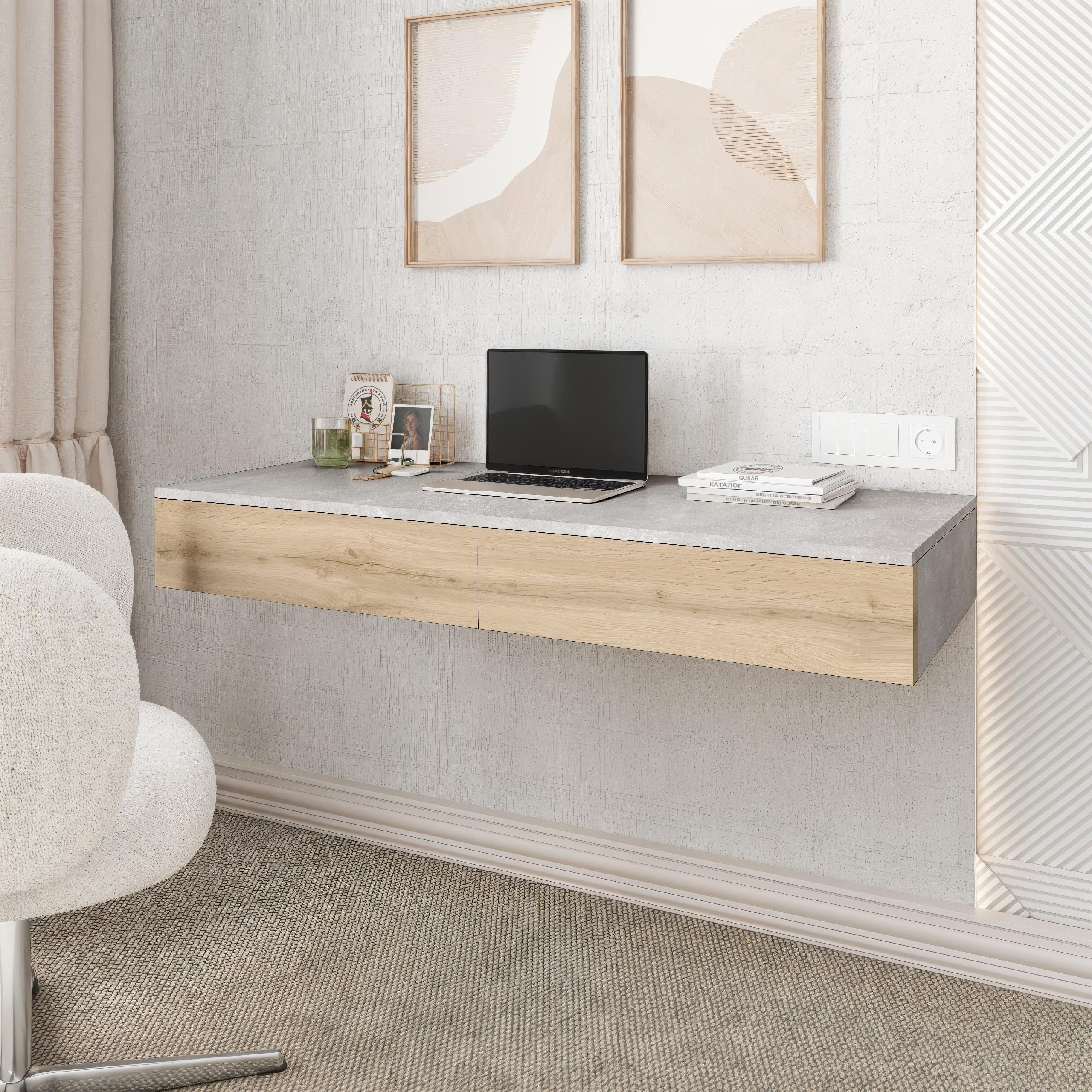 Стол письменный подвесной FT-222 1200x500х160 мм Бетон/Дуб Аппалачи