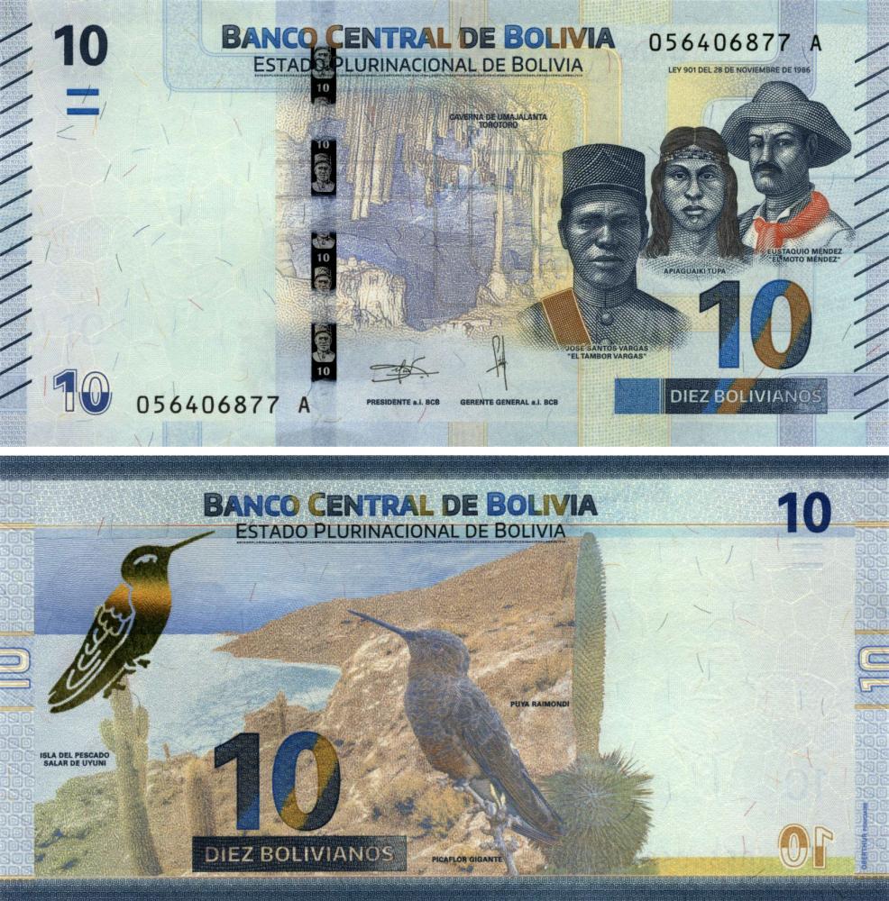 Коллекционная банкнота Боливия 10 боливиан 2018 UNC P248 (Б10549)