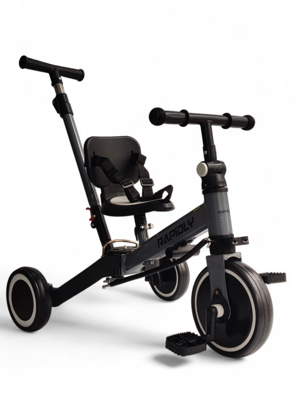 Велосипед с родительской ручкой Rapidly NN518 трехколесный складной до 40 кг Серо-черный (NN518r-s1)