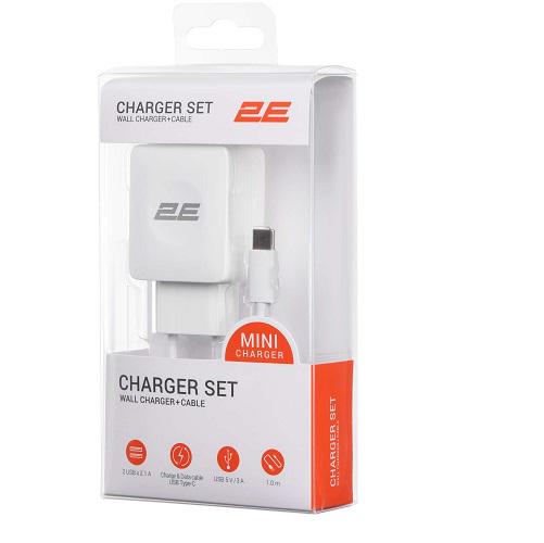 Зарядное устройство сетевое 2E WC1USB2.1A-CC 12W 2хUSB-A с кабелем USB-A-USB-C 1 м Белый - фото 7