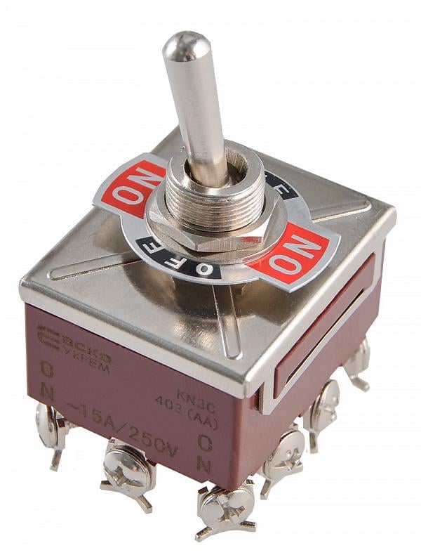 Тумблер АСКО-Укрем KN3C-403 ON-OFF-ON 4NO 15А 250 V 3 положения 12 контактов (A0140060025)