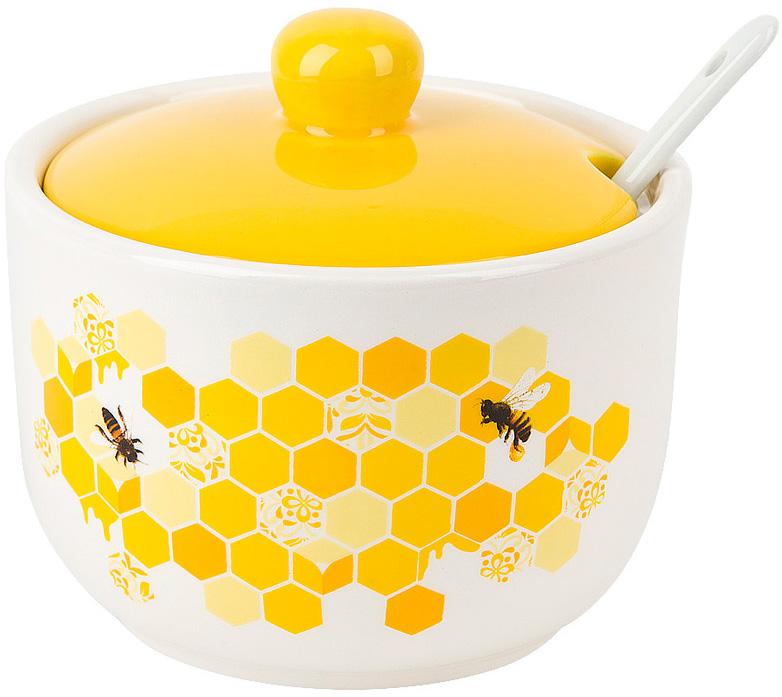 Керамічна цукорниця з керамічною ложкою Sweet Honey 450 мл Білий/Жовтий (BD-DM788-HN)