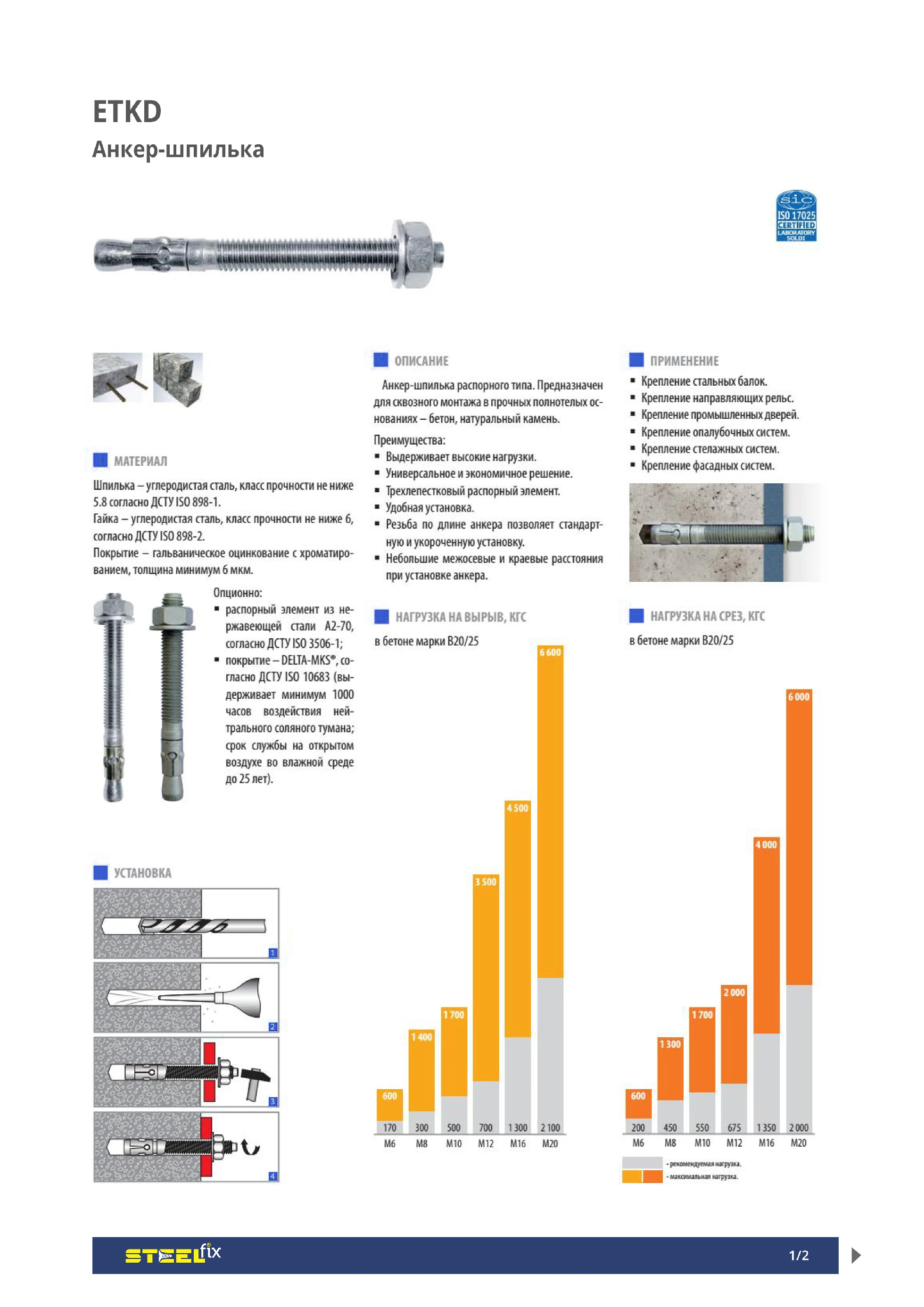 Анкер Steelfix ETKD M М12х180 клиновый с гайкой 2 шт. (000240) - фото 2