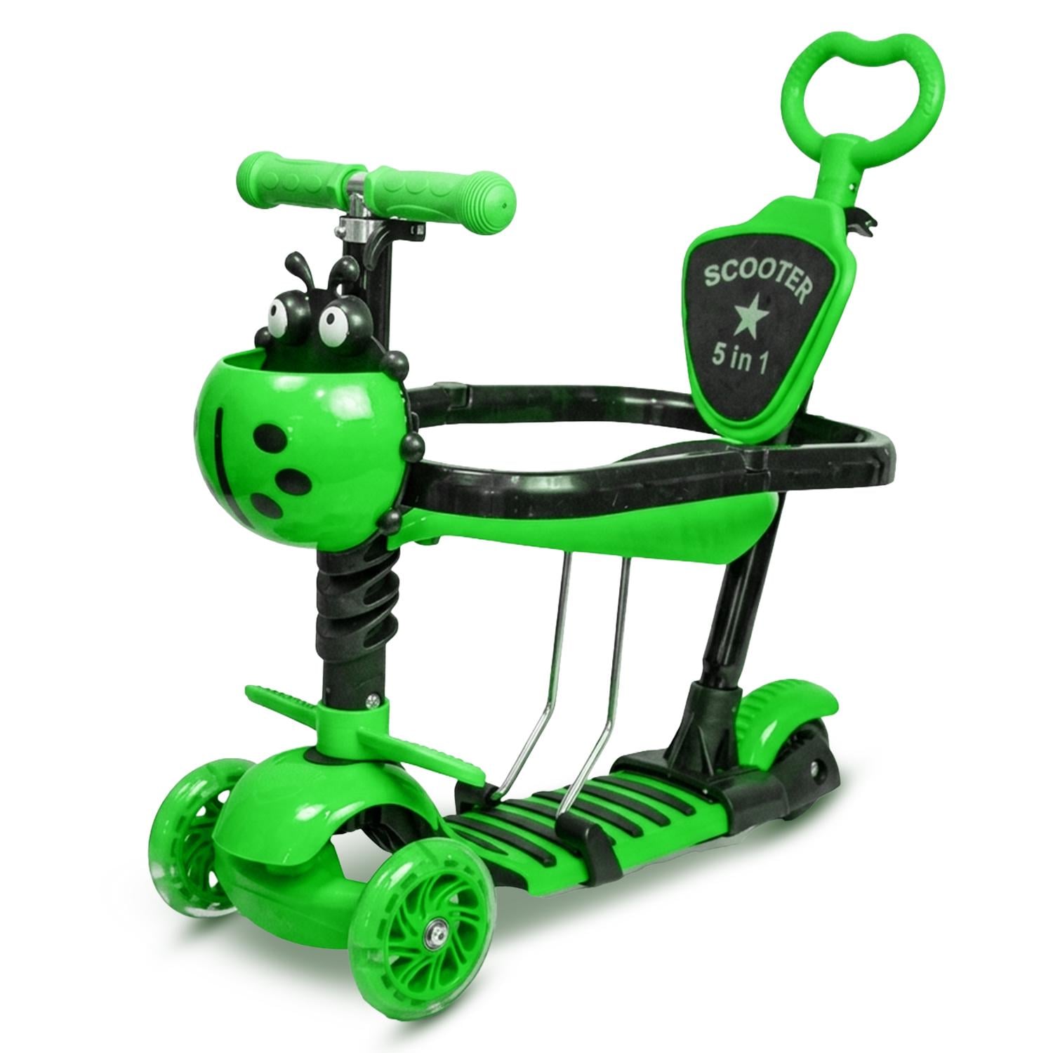 Детский самокат с сидением родительской ручкой и бортиками 5в1 Божья коровка 18-7 Салатовый (34185458)