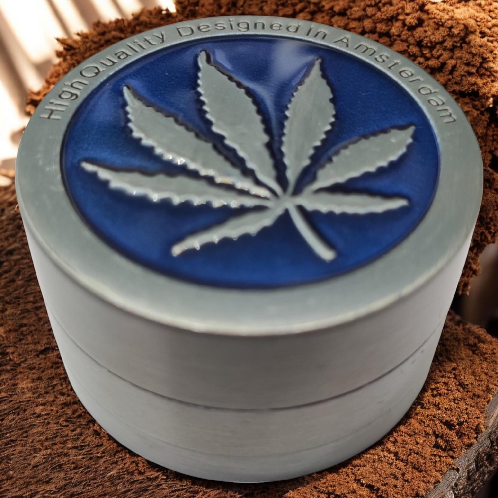 Гриндер для подрібнення тютюну Grinder Hemp Leaf Silver Blue