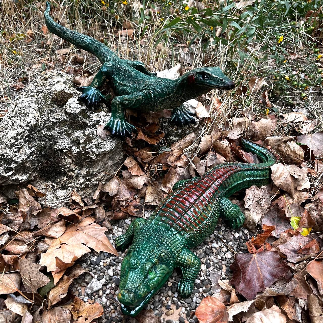 Комплект садових фігур Алігатор 9x15x43 см та Варан 53x20x19 см - фото 2