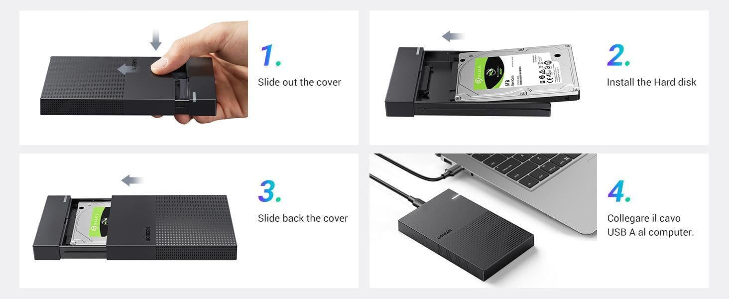 Корпус UGREEN для SSD/HDD 2,5"/5 Гбит/с USB 3.0 до SATA III с кабелем USB-Micro-USB Type-B Micro-B Черный (30725) - фото 8