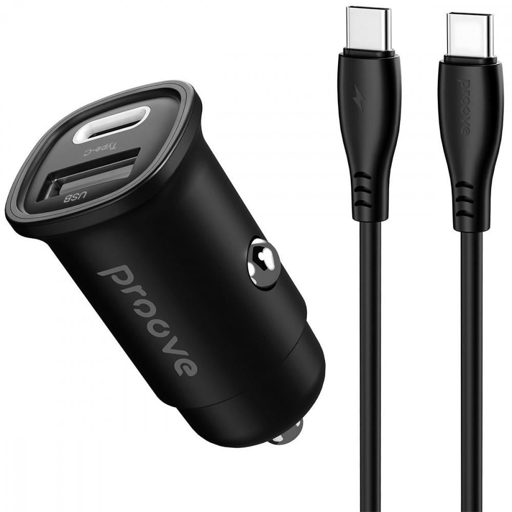 Зарядное устройство Proove Flash 30 W Type-C/USB + Cable Type-C to Type-C Black Зарядное устройство Proove Flash 30 W Type-C/USB + Cable Type-C to Type-C Black
