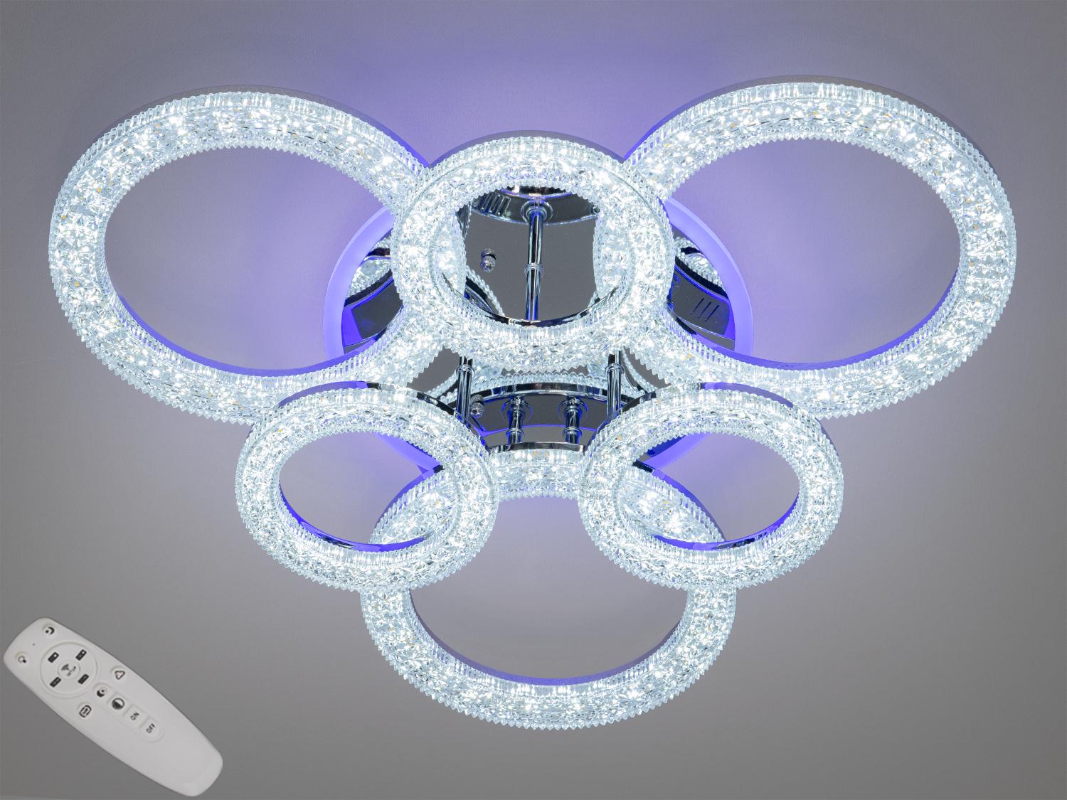 Люстра потолочная LED с регулировкой яркости/пульт/диммер 107 Вт Хром (2203/3+3HR 3col dim)