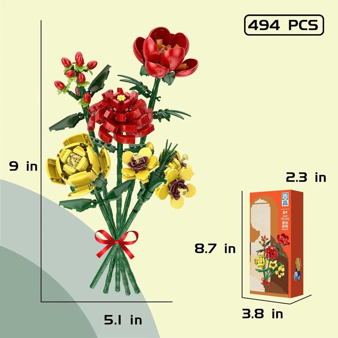 Конструктор интерьерный Букет цветов с красными и желтыми цветами 494 дет. - фото 2