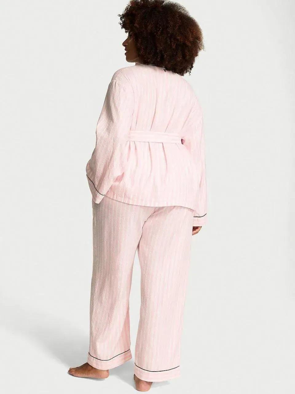 Піжама фланелева Victoria's Secret Flannel Long Pajama kimono Set смужка Regular XS Рожевий (26811612D) - фото 2