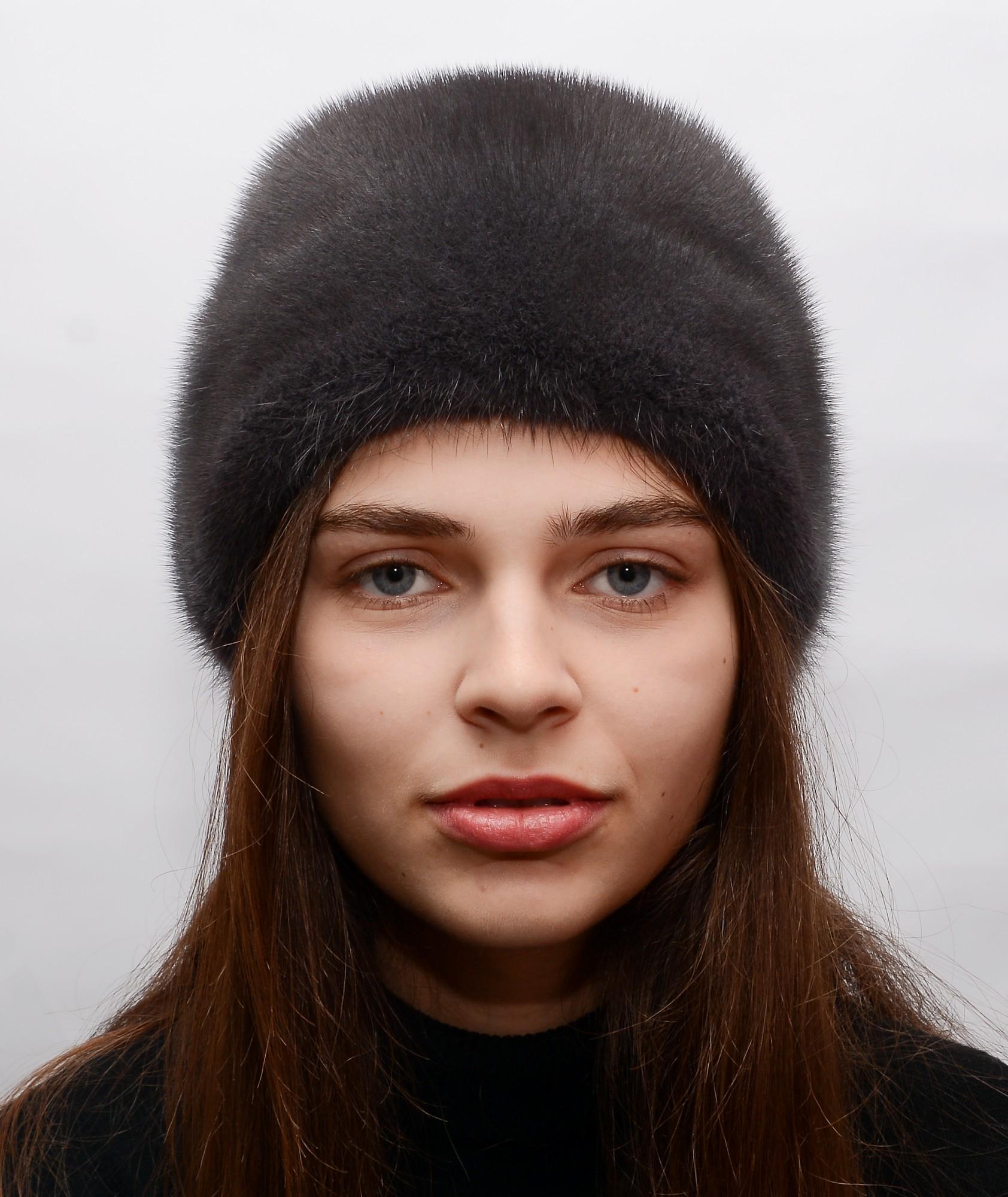 Зимова шапка Хутряний стиль Підвіска з натурального хутра норки M-L Графіт (054/C)