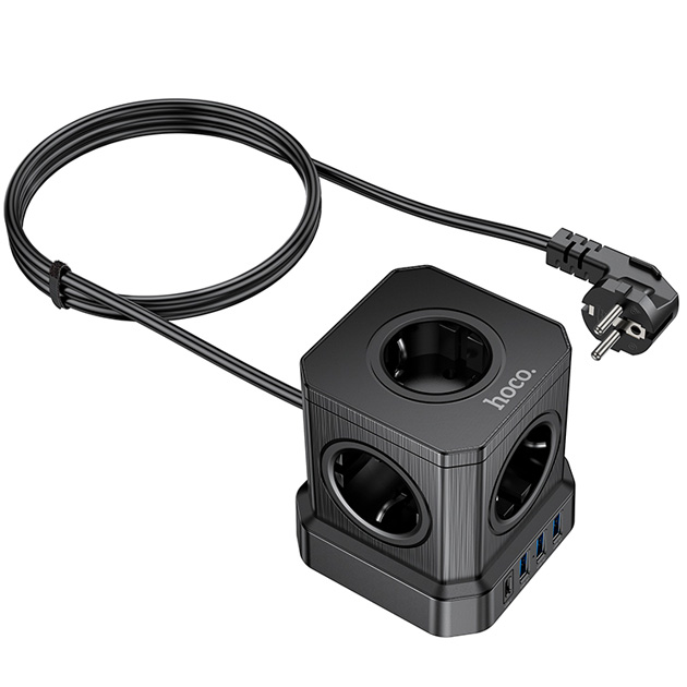 Aильтр cетевой Hoco NS8 5x220V 3хUSB 1хType-C PD20W 4000W 2 м удлинитель с кнопкой выключения быстрая зарядка Черный - фото 3 Aильтр cетевой Hoco NS8 5x220V 3хUSB 1хType-C PD20W 4000W 2 м удлинитель с кнопкой выключения быстрая зарядка Черный - фото 3