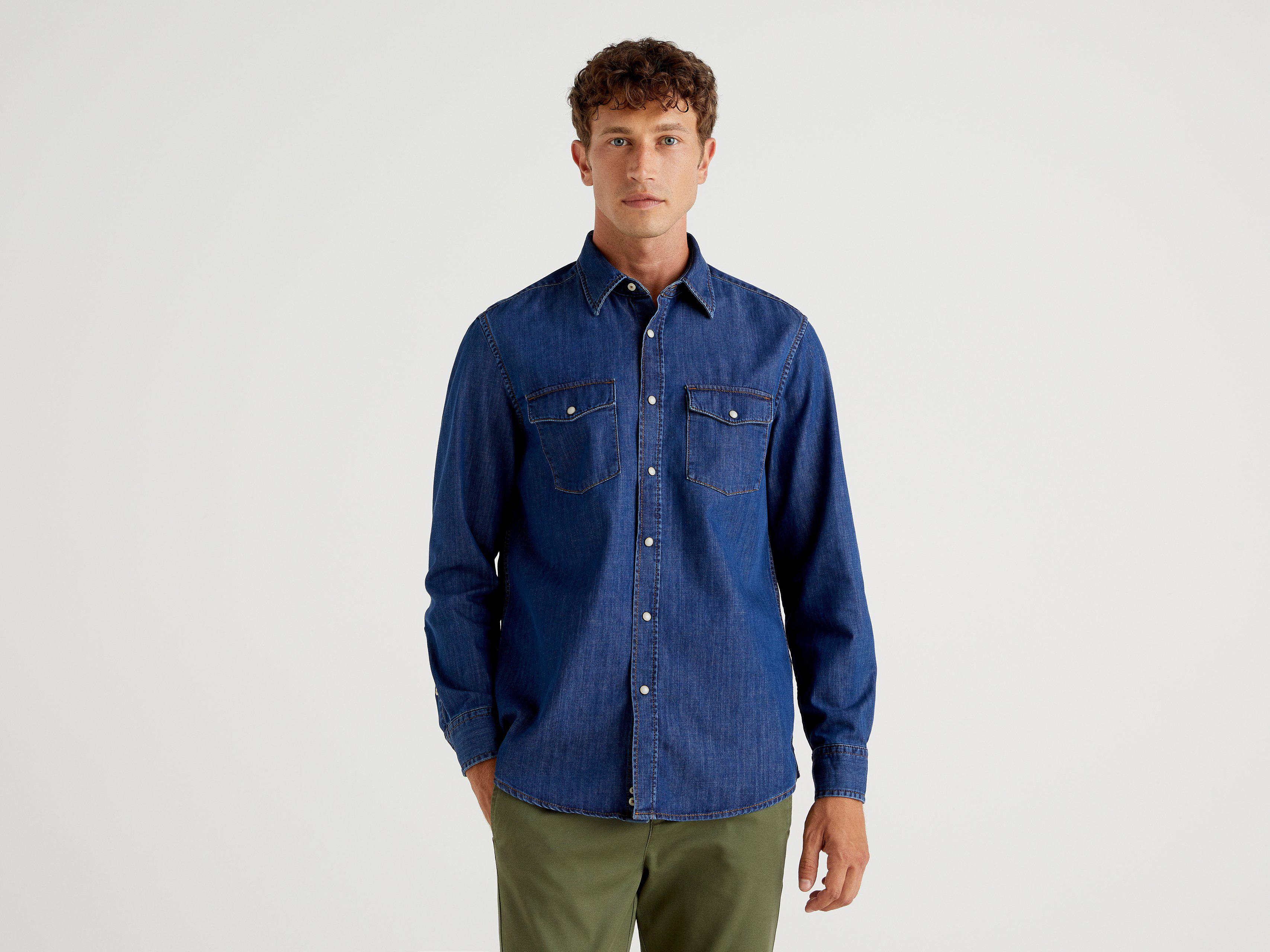 Рубашка мужская Benetton 5io15qmz8 XL Синий Рубашка мужская Benetton 5io15qmz8 XL Синий