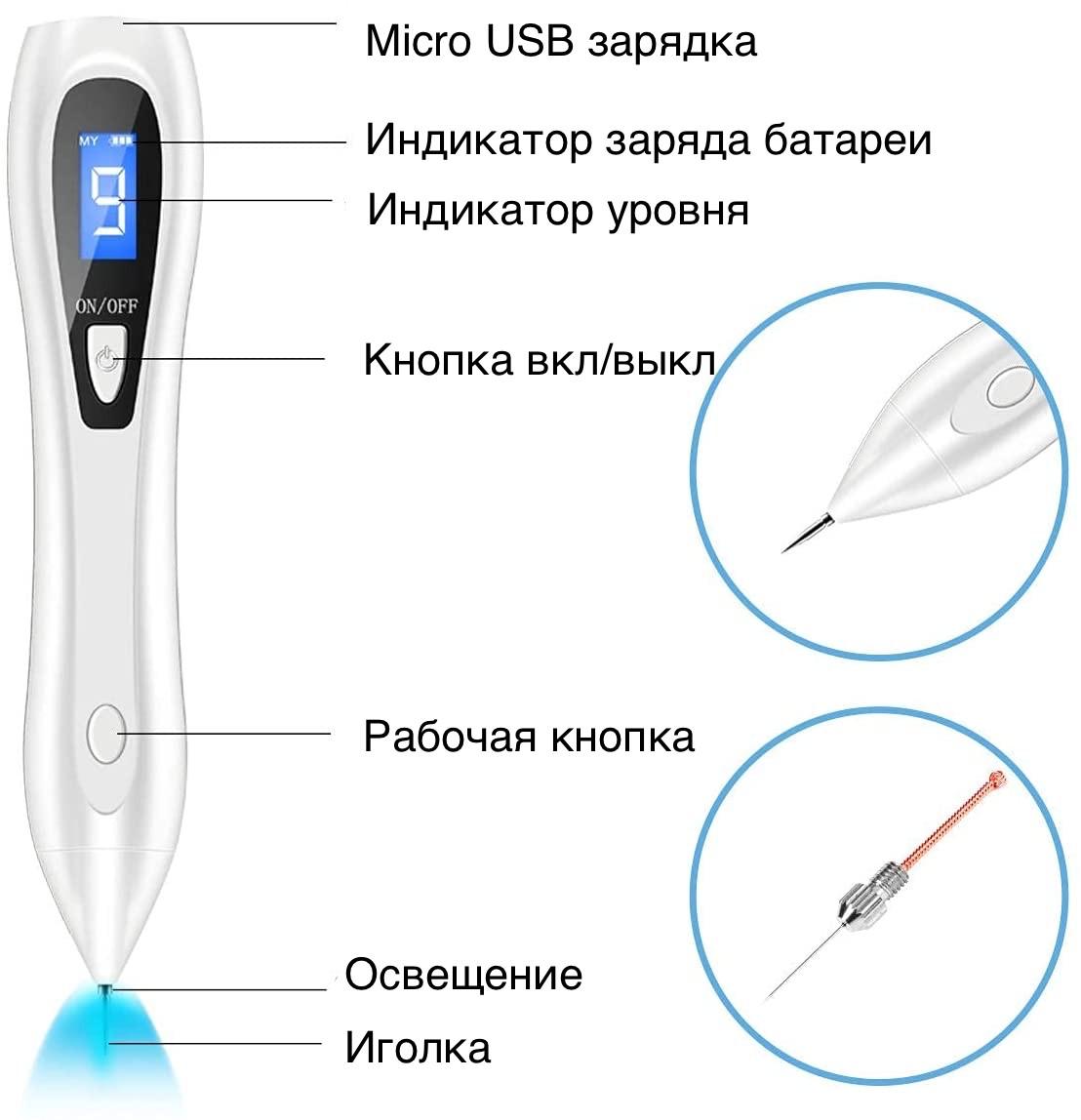 Електрокоагулятор косметологічний Plasma Pen MYD12 для видалення папілом та бородавок Білий (44691428) - фото 4