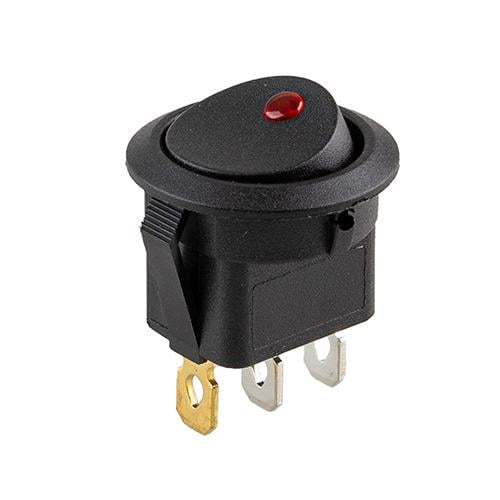 Переключатель с подсветкой 12V круглый 3pin Red 23х23х16 мм 20A (YJ-WC02R)