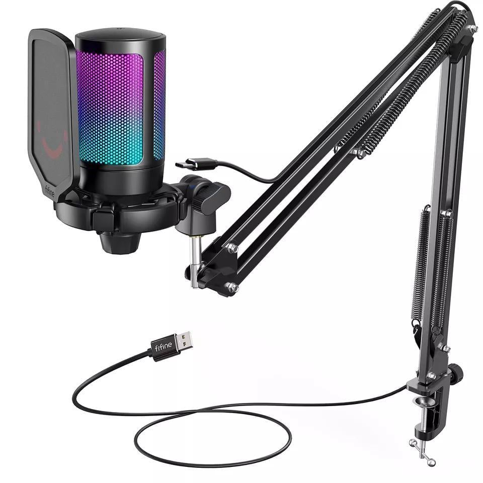 Микрофон конденсаторный игровой FIFINE A6Т RGB Ampligame для ПК/PS4/PS5/MAC с поп-фильтром