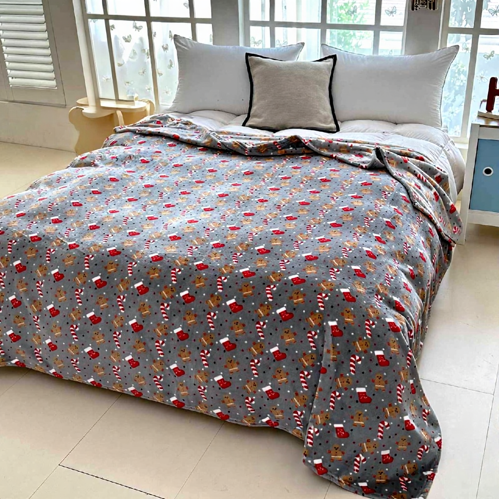 Плед флис новогодний 200х220 см Серый с красным