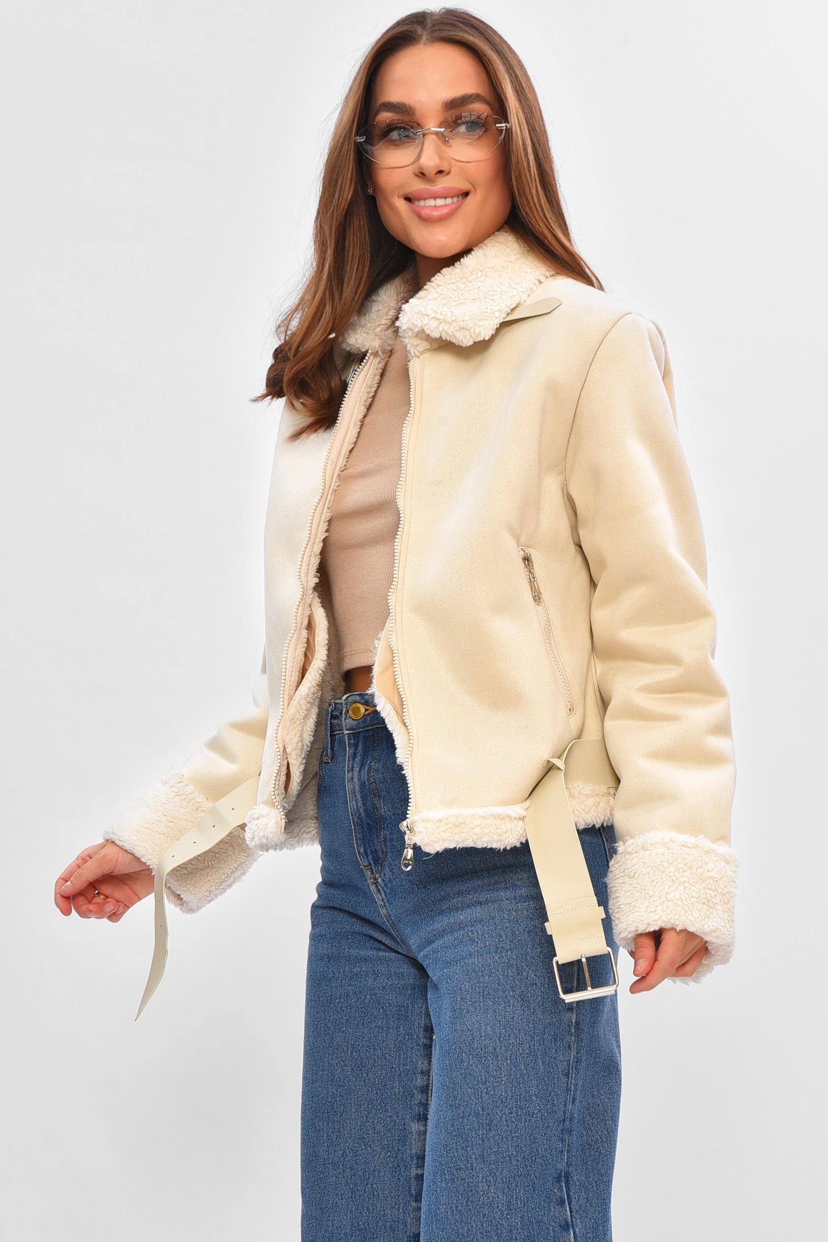 Дубленка женская на искусственном меху S Молочный (205627) - фото 2 Дубленка женская на искусственном меху S Молочный (205627) - фото 2