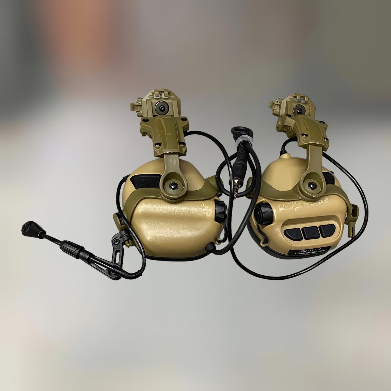 Наушники активные Earmor M32 Mod3 HD-ACC-08 c креплением на шлем со съемным микрофоном и гарнитурой Койот (244822-244391) - фото 3