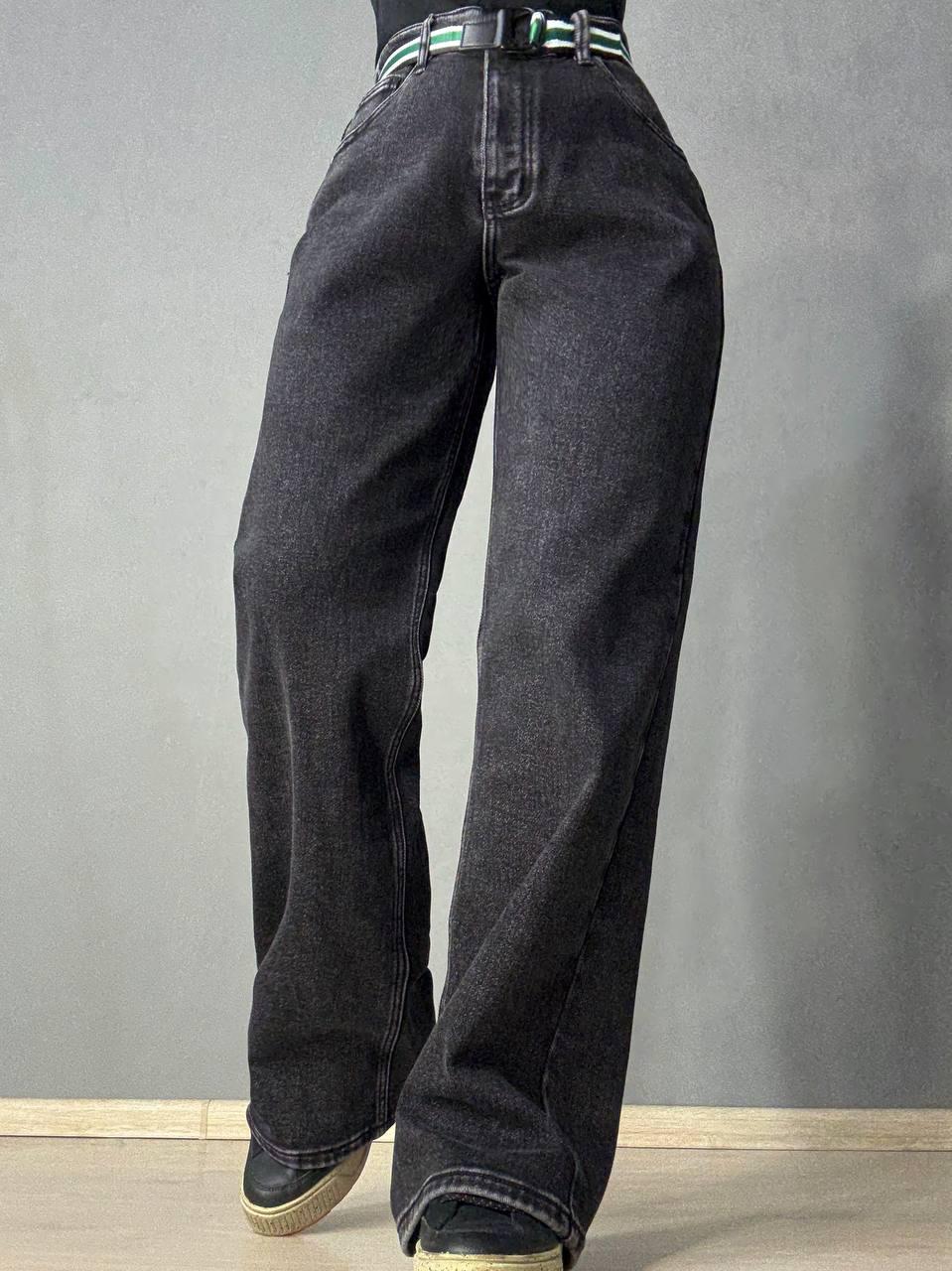 Джинсы женские Derun 8209-8210 утепленные палаццо на флисе с ремнем р. 38 Черный (5677)