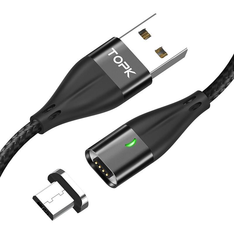 Кабель магнитный Topk AM61 microUSB в оплетке 2 м 3,0 A Black (AM61-10)