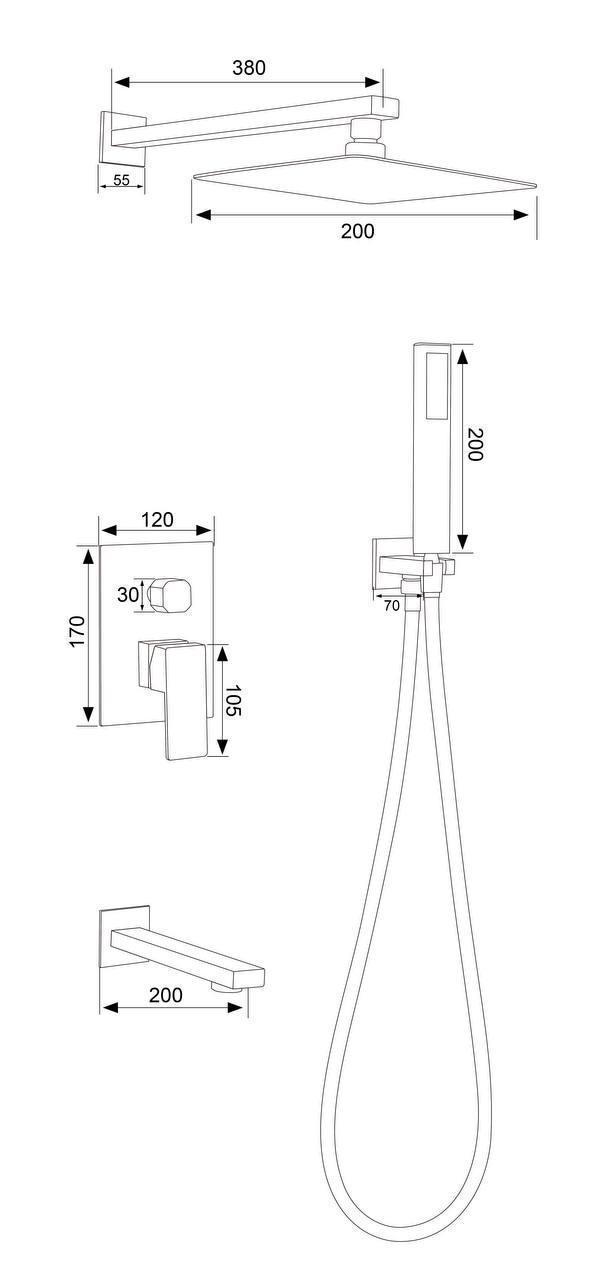 Змішувач для душу Perla SMART PSS7704B вбудований квадрат/3 режима Чорний (2529486171) - фото 3