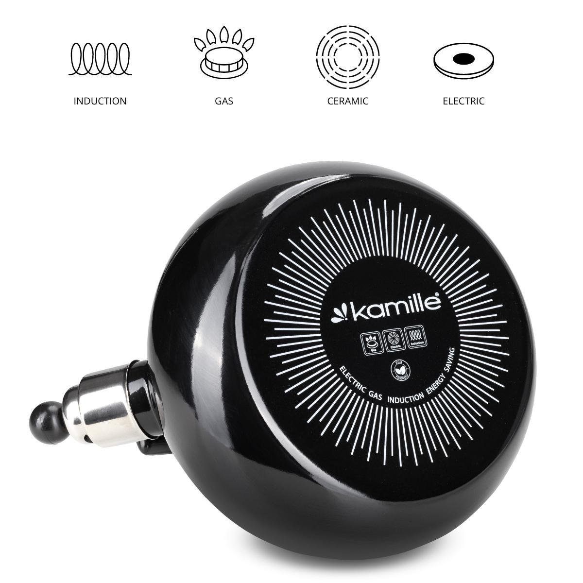 Чайник со свистком Kamille KM-1039А из эмалированной стали 2,5 л Черный (150-84-1039А) - фото 2 Чайник со свистком Kamille KM-1039А из эмалированной стали 2,5 л Черный (150-84-1039А) - фото 2