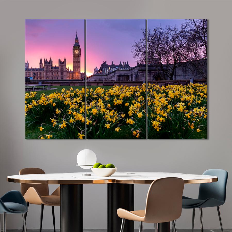 Картина город Весенние нарциссы в Лондоне 128x81 см (A755-3)